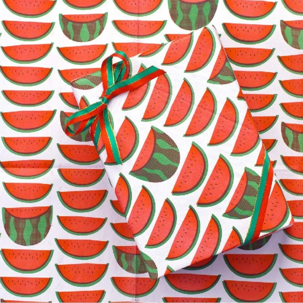 NWT Knot & Bow Watermelon newsprint wrapping paper